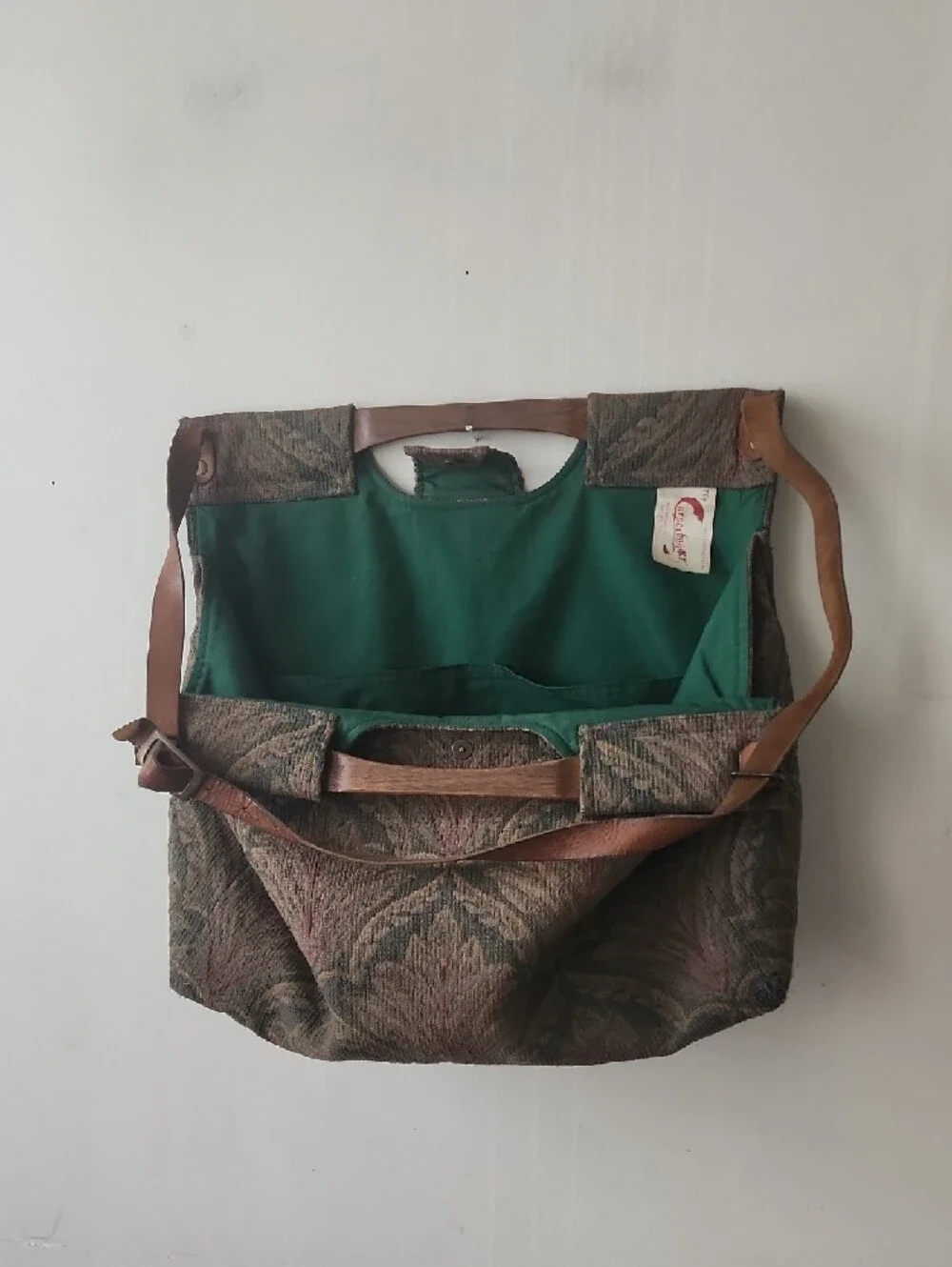 Tapestry Pattern Messenger Bag with Green Interior - Picture 2 of 15